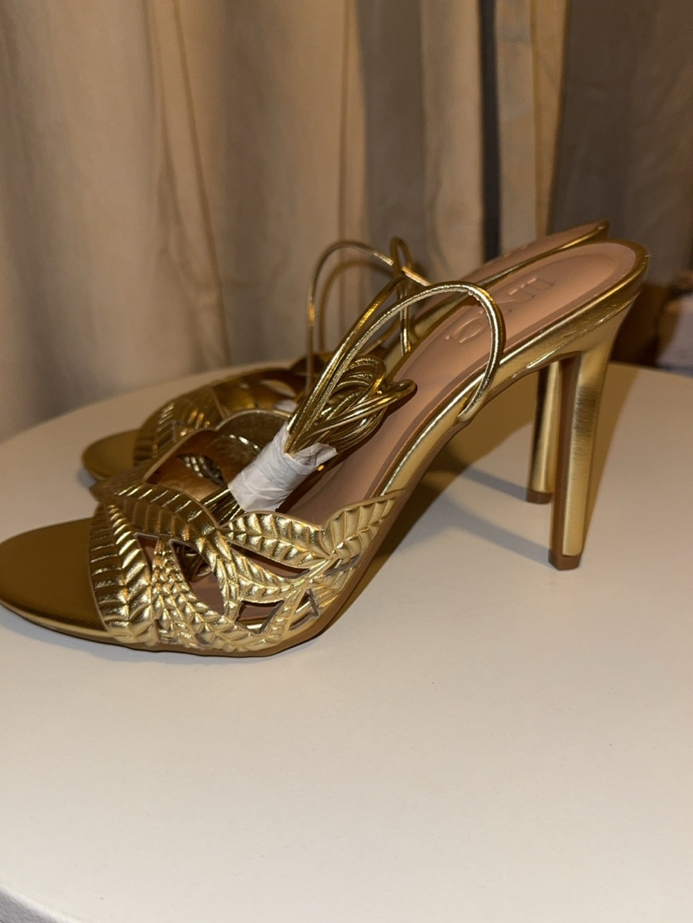 INC International Concepts Metallic Gold Braided Stiletto Slide Sandals